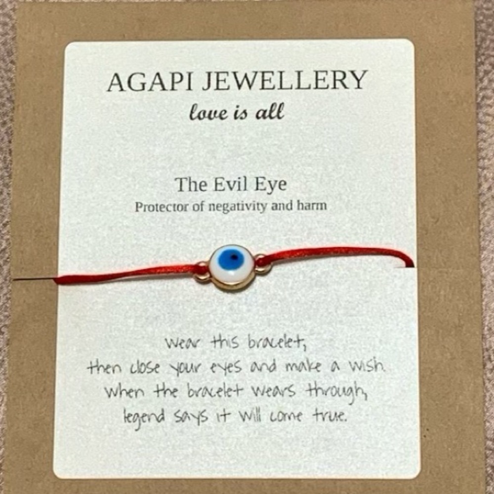 AGAPI JEWELLERY White Evil Eye Bracelet - Red Cord
